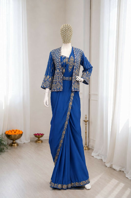 Purple ready to wear one min cape saree with blouse