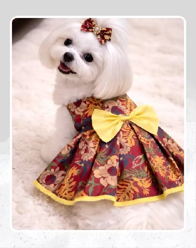 Red Floral Cotton Dress For Dog & Cat | Dog Lehenga | Pet Lehenga Choli | Indian Dress for Dogs, Cats & Pets | Traditional Wedding & Festival Outfit