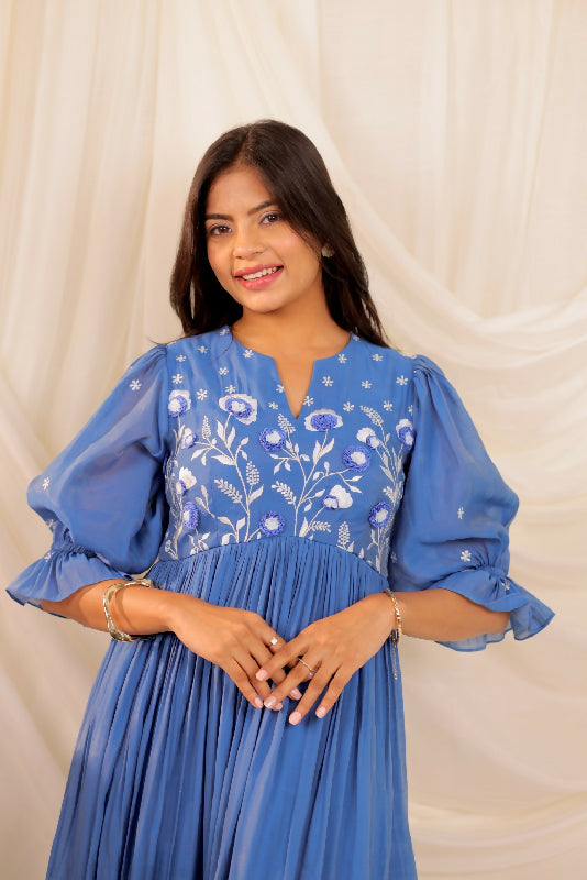 Blue Floral Anarkali Set