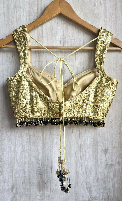 Gold Sequins Sweetheart Neck Blouse