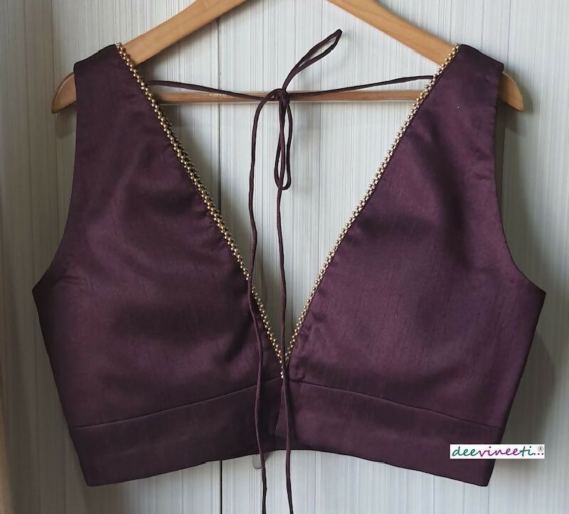 Blended Raw Silk Deep Plunge Blouse