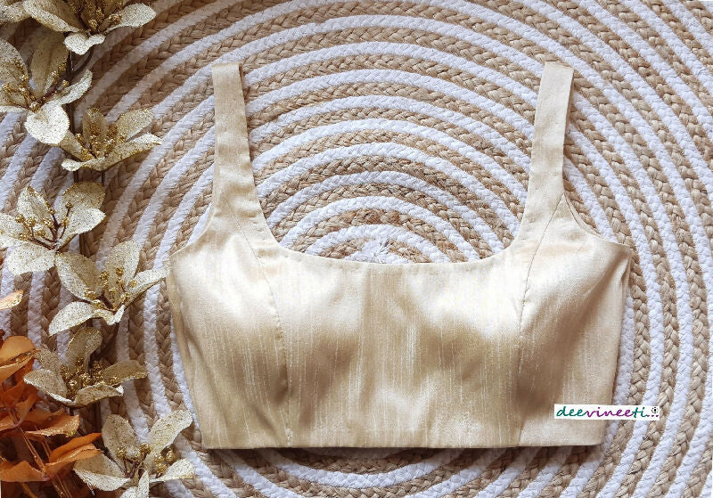 Light Gold Blended Raw Silk Saree Blouse, Square Neck DVBL_120_3