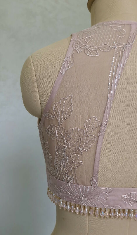 Blush Pink Embroidered Organza Saree Blouse