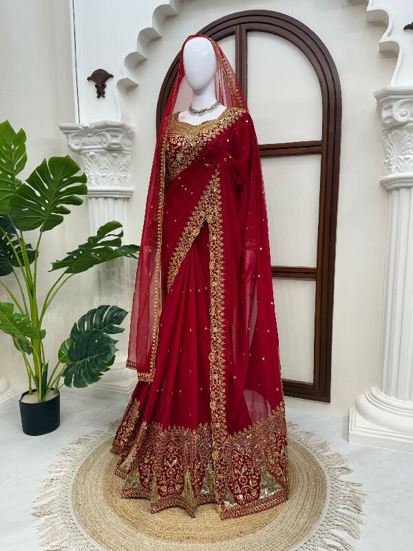 Red bridal 3pc heavy saree with blouse and dupatta set
