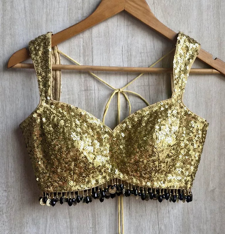 Gold Sequins Sweetheart Neck Blouse