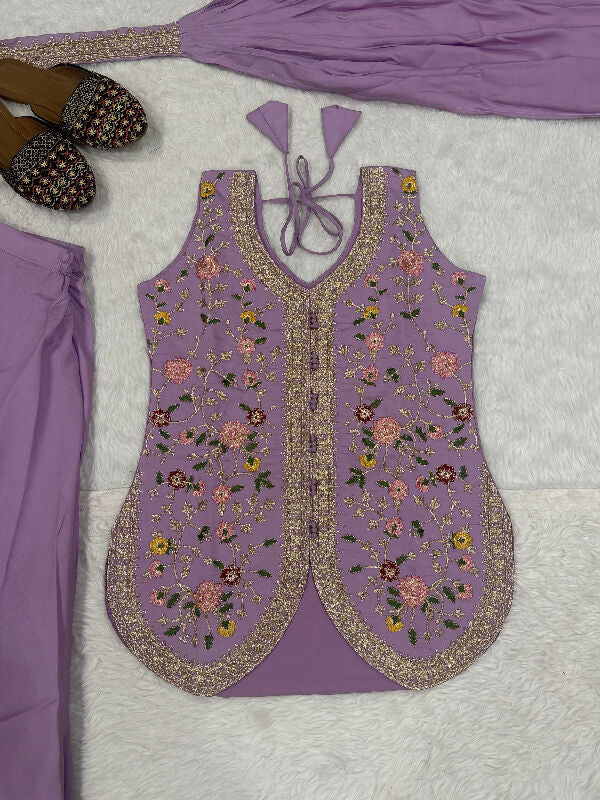 Purple indo western kurti with palazzo and dupatta 3pc set