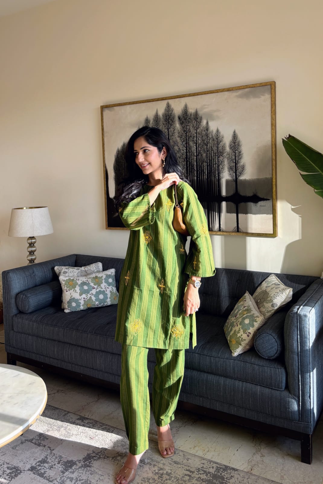 Gauri khanna in Green Striped Kurta Set with Embroidery