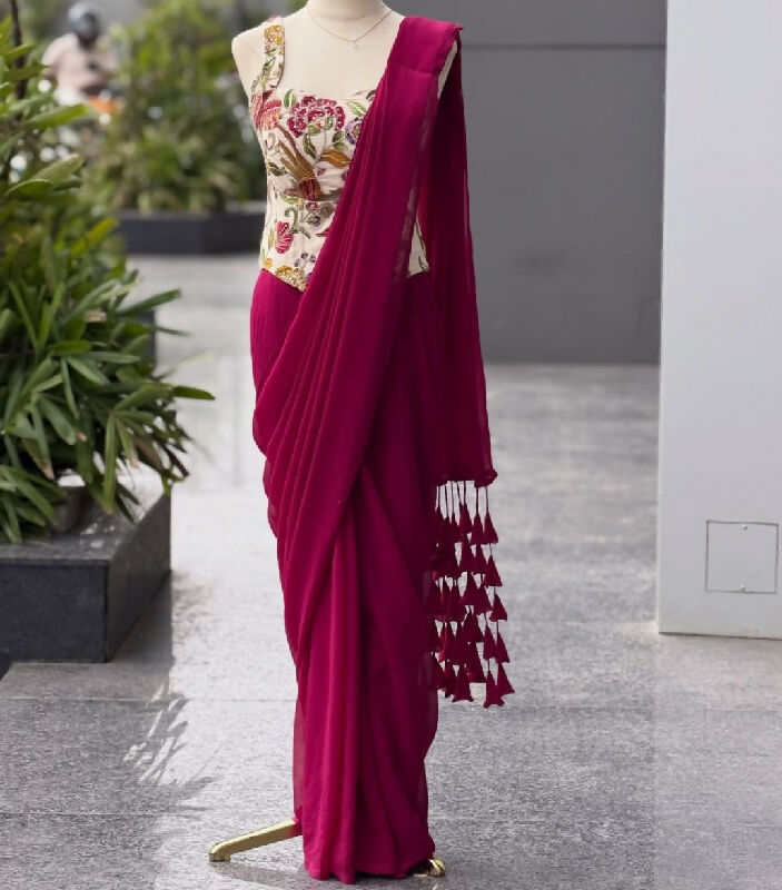 Pink ready to wear one min saree with corset blouse