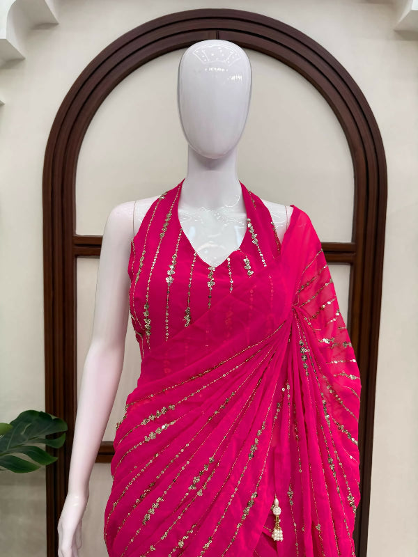 Pink fish cut lehenga saree with blouse