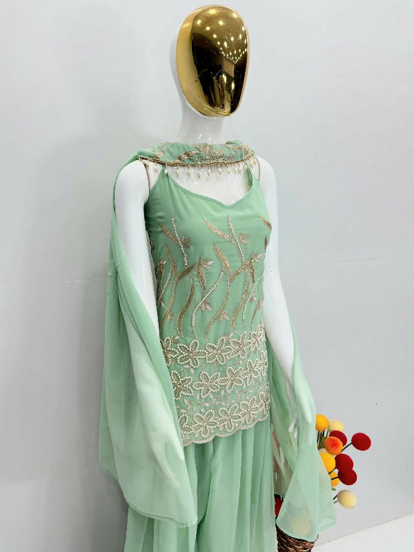 Green spaghetti kurta salwar suit with dupatta set