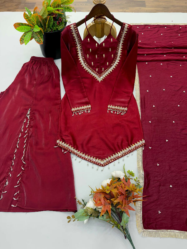 Rani sahiba red choli style kurti with sharara and dupatta 3pc set