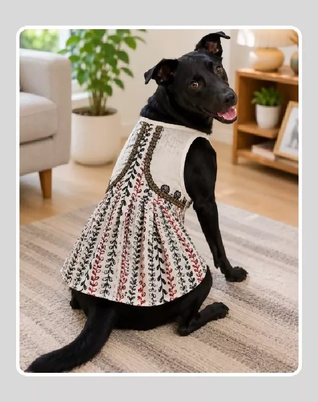 White Cotton Dress For Dog & Cat | Dog Lehenga | Pet Lehenga Choli | Indian Dress for Dogs, Cats & Pets | Traditional Wedding & Festival Outfit