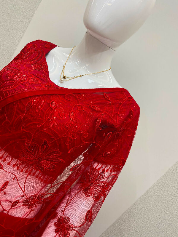 Red indo western lehenga saree with blouse