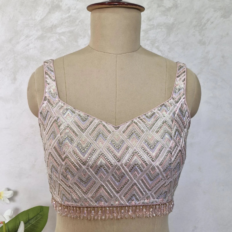 Embroidered Pink Semi Sweetheart Neck Saree Blouse