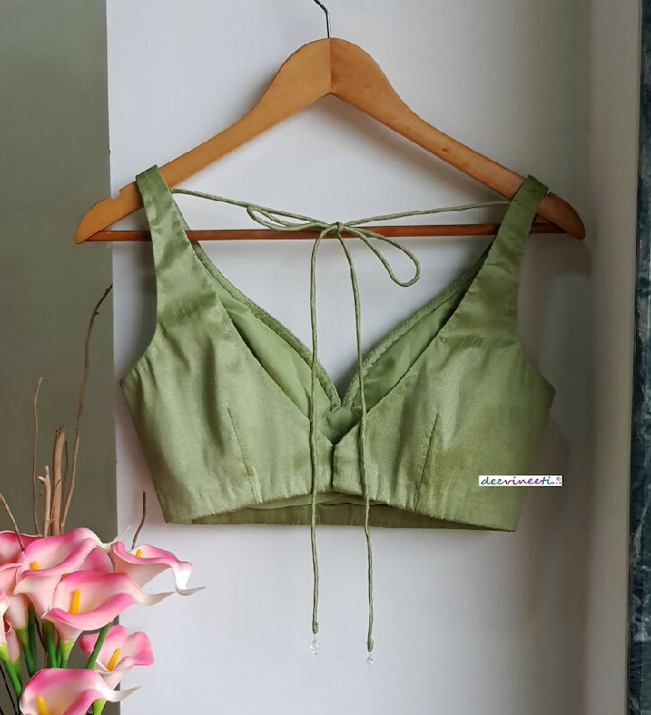 Blended Raw Silk Deep Sweetheart Neck Blouse