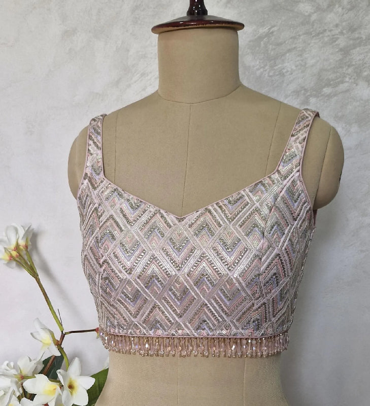 Embroidered Pink Semi Sweetheart Neck Saree Blouse