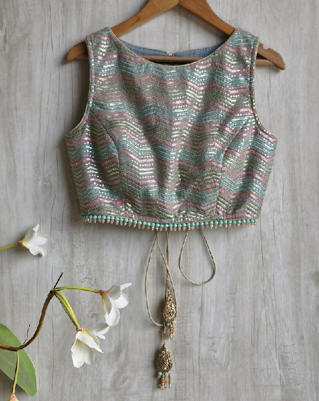 Embroidered Georgette Blouse, Multicolor Fringes