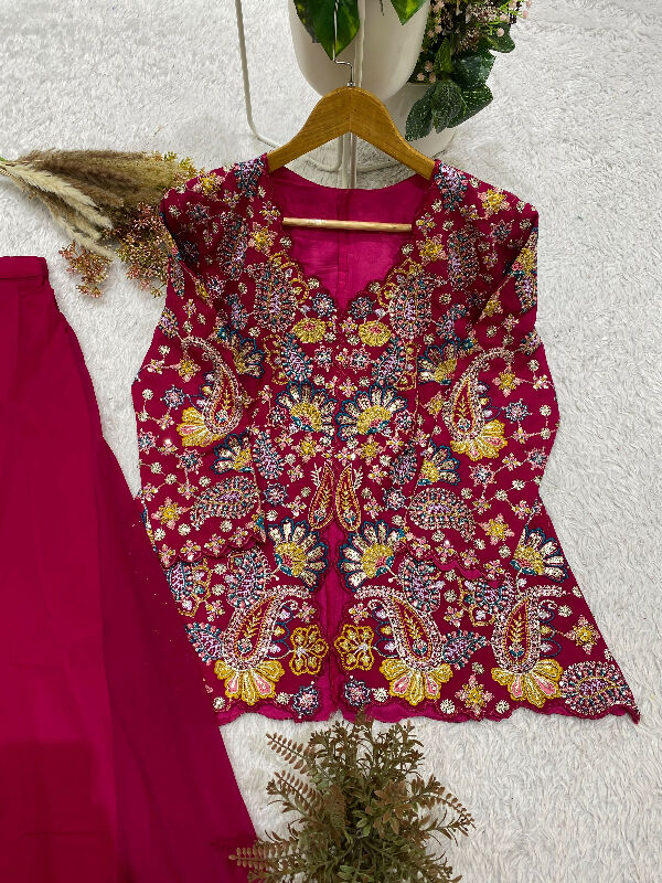 Purple indo western front slit kurti with palazzo set