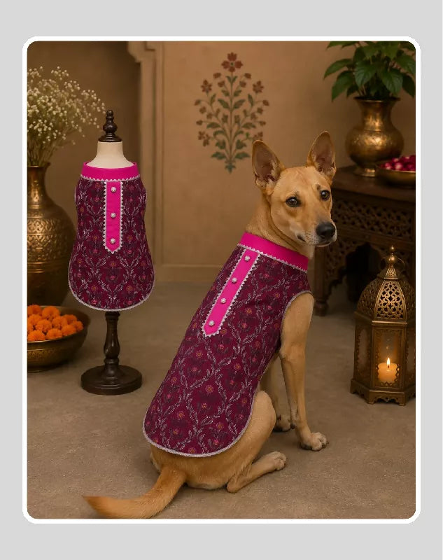 Classic Indian Pink Sherwani for Dogs & Cats | Ethnic Kurta Sherwani for Dog, Cat and Puppy | Ethnic Wear | Mehendi - Dress - Party - Diwali - Wedding Wear