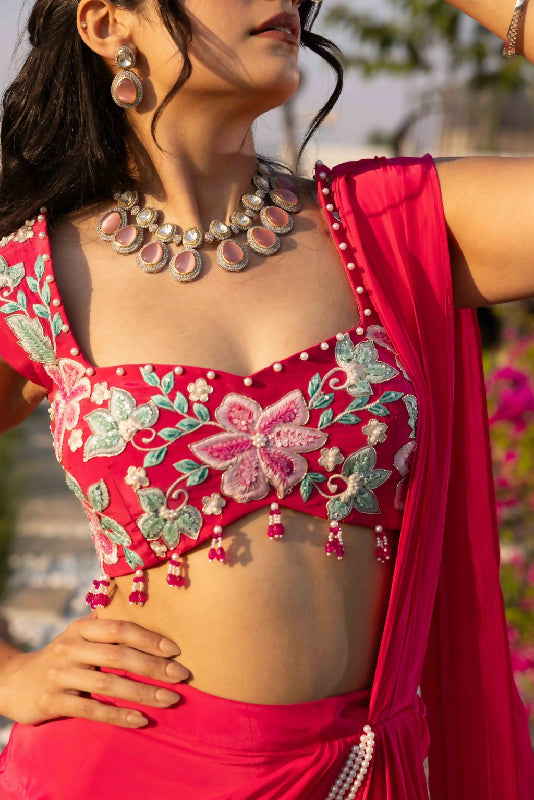 CHANDANI - Hot Pink Drape Saree