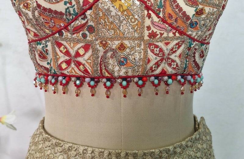 Embroidered Chinon Deep Sweetheart Neck Blouse