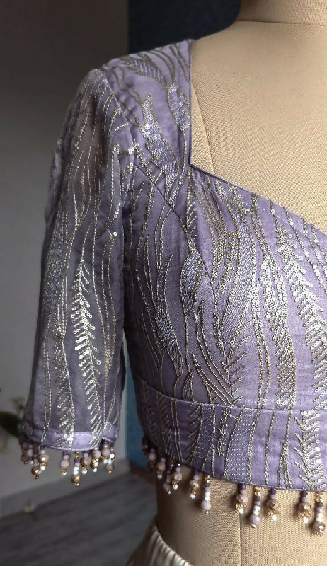Lavender Embroidered Organza Sweetheart Neck Blouse
