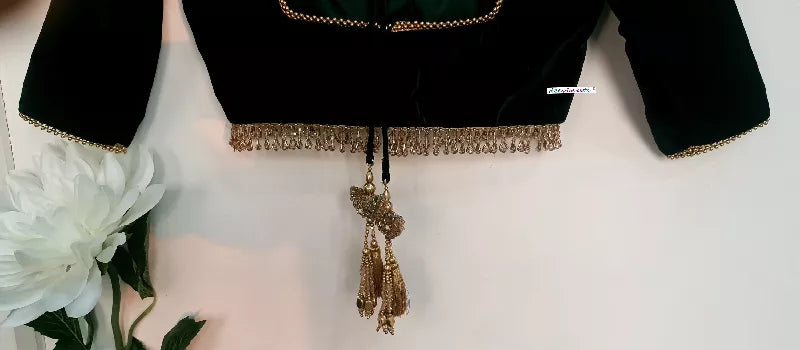 Dark Green Velvet Saree Lehenga Blouse Square Neck