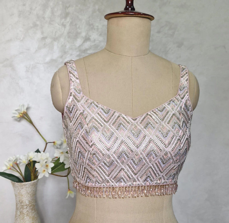 Embroidered Pink Semi Sweetheart Neck Saree Blouse
