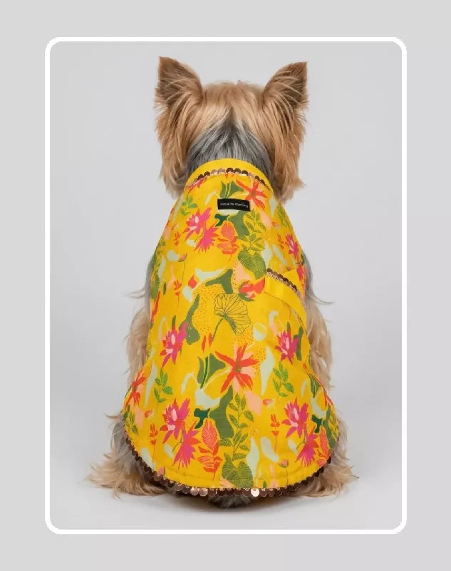 Yellow Floral Sherwani for Dogs & Cats | Ethnic Kurta Sherwani for Dog, Cat and Puppy | Ethnic Wear | Mehendi - Dress - Party - Diwali - Wedding Wear