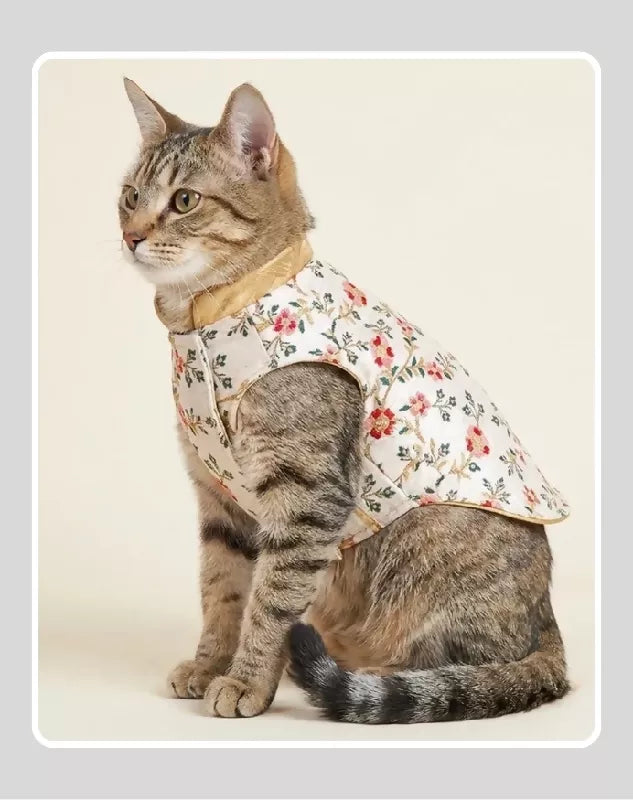 Beige Sherwani With Multicolour Floral Work | Ethnic Jacket | Dress - Party - Winter - Wedding Wear for Dog, Cat and Puppy