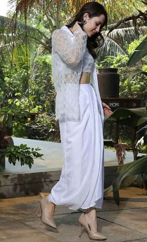 Purple indo western top with dhoti skirt and jacket set
