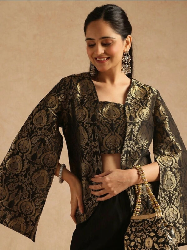 Black brocade jacket with top and palazzo