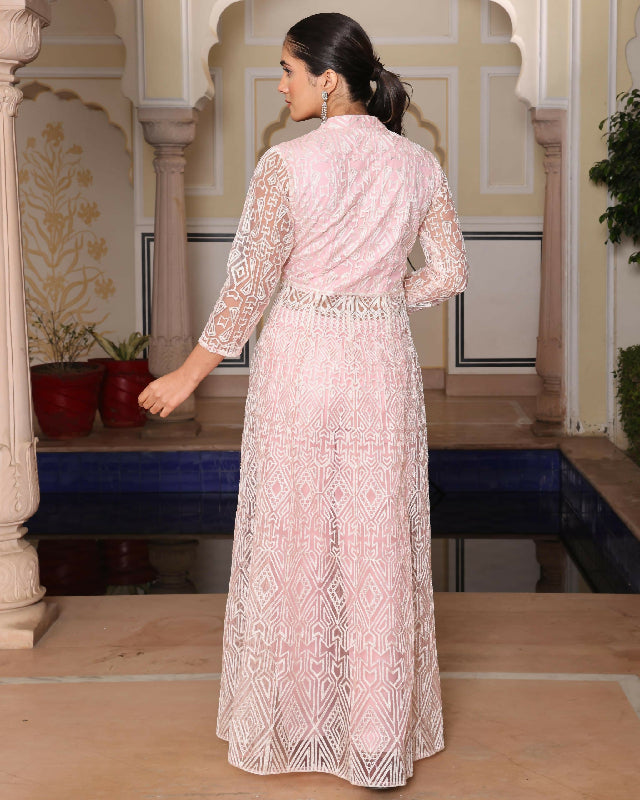 Pink indo western front slit kurti with pent