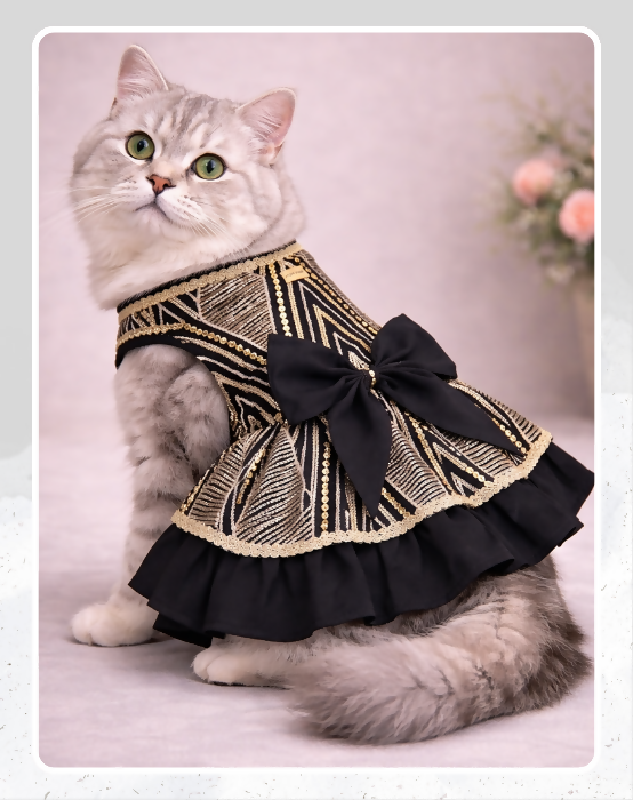Black & Gold Pet Lehenga Dress | Dog Lehenga | Pet Lehenga Choli | Indian Dress for Dogs, Cats & Pets | Traditional Wedding & Festival Outfit