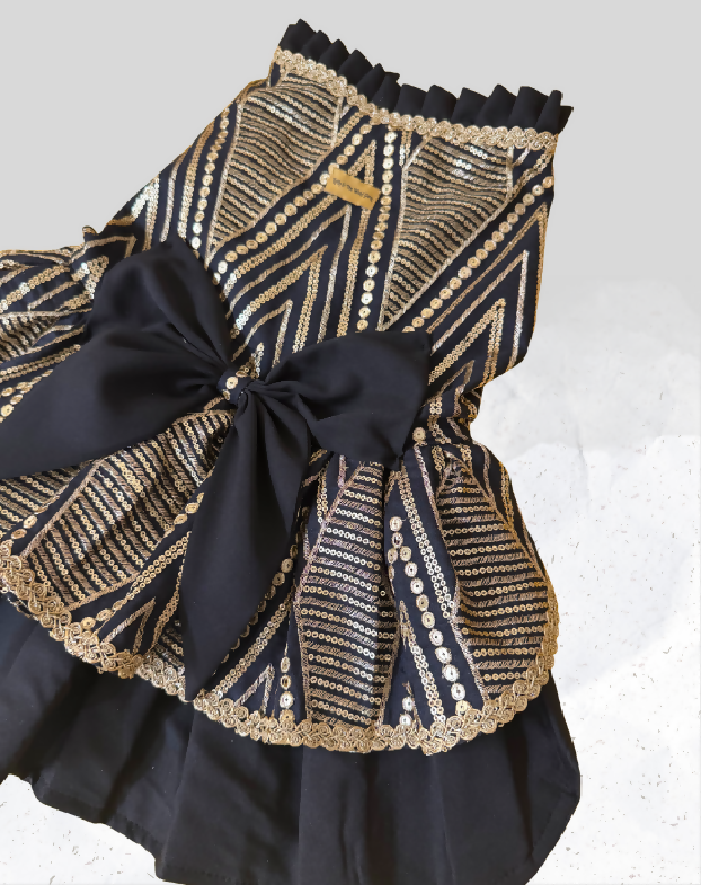 Black & Gold Pet Lehenga Dress | Dog Lehenga | Pet Lehenga Choli | Indian Dress for Dogs, Cats & Pets | Traditional Wedding & Festival Outfit