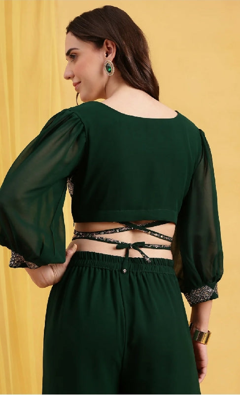 Green criss cross crop top with palazzo set