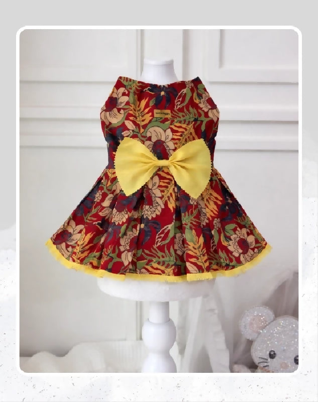 Red Floral Cotton Dress For Dog & Cat | Dog Lehenga | Pet Lehenga Choli | Indian Dress for Dogs, Cats & Pets | Traditional Wedding & Festival Outfit