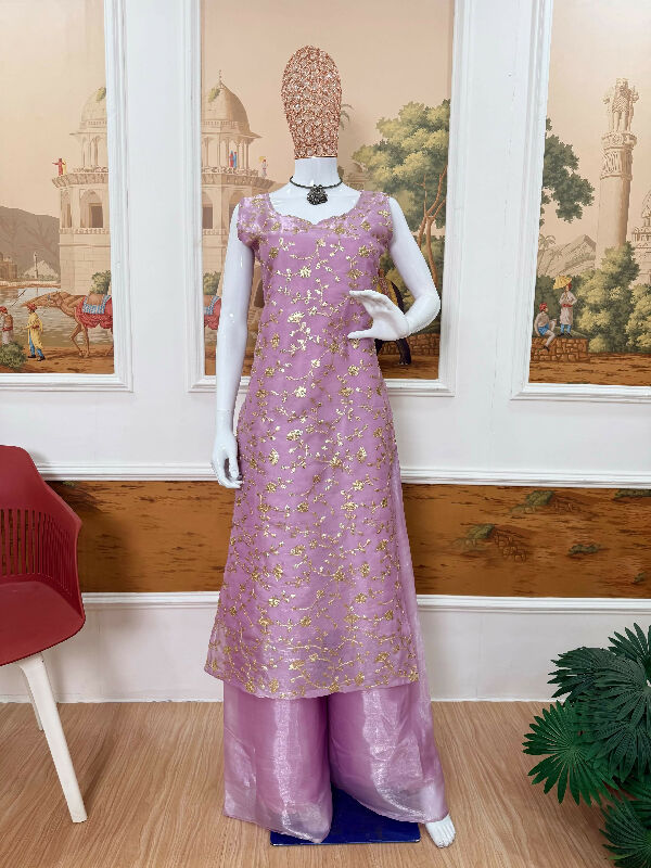 Purple silk indo western jacket with kurti and palazzo 3pc set