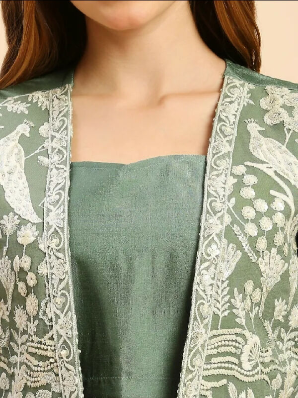 Green indo western top with jacket and dhoti skirt