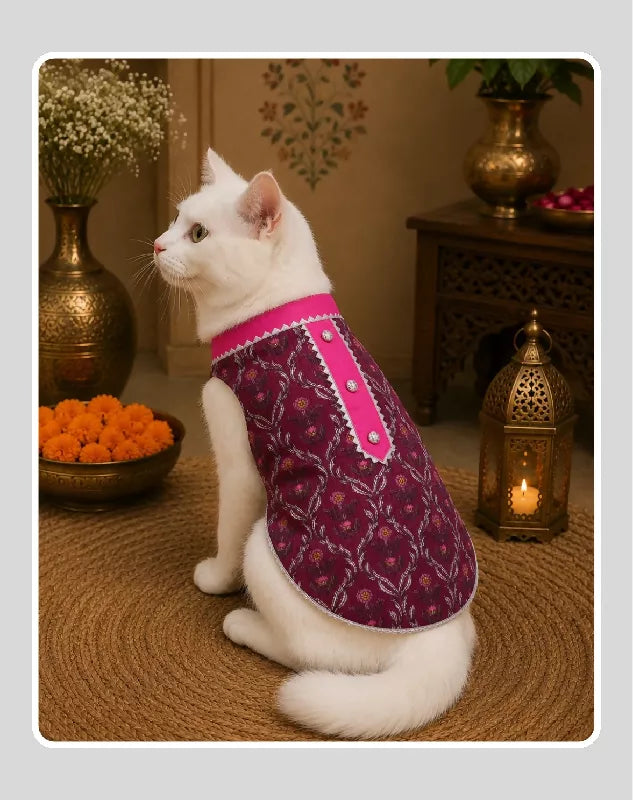 Classic Indian Pink Sherwani for Dogs & Cats | Ethnic Kurta Sherwani for Dog, Cat and Puppy | Ethnic Wear | Mehendi - Dress - Party - Diwali - Wedding Wear