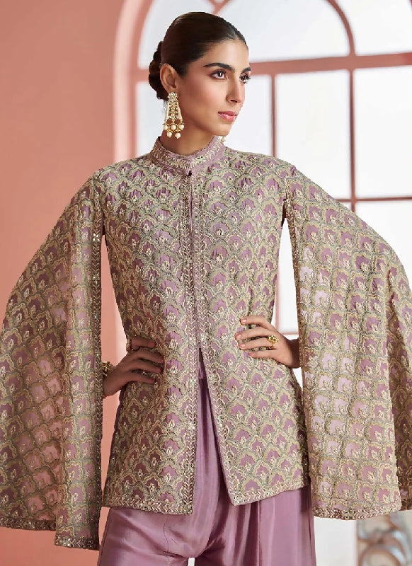 Purple indo western slit kurti with palazzo 2pc set